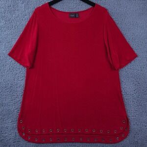 Travelers Chicos Shirt Womens 3 US XL Red Slinky Knit Grommet Hem Tunic Stretch